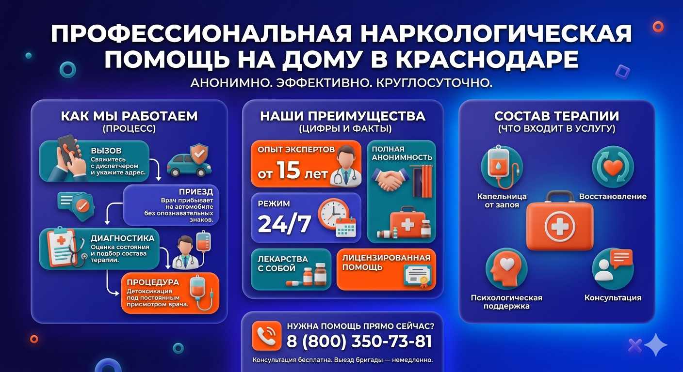 Инфографика о принципах лечения алкоголизма на дому в Увельском: этапы вызова нарколога, преимущества анонимной детоксикации и состав медицинской помощи.